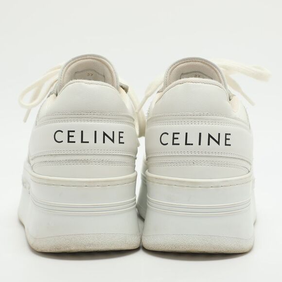 Celine White Leather Platform Lace Up Sneakers Size 37 - Picture 5 of 7